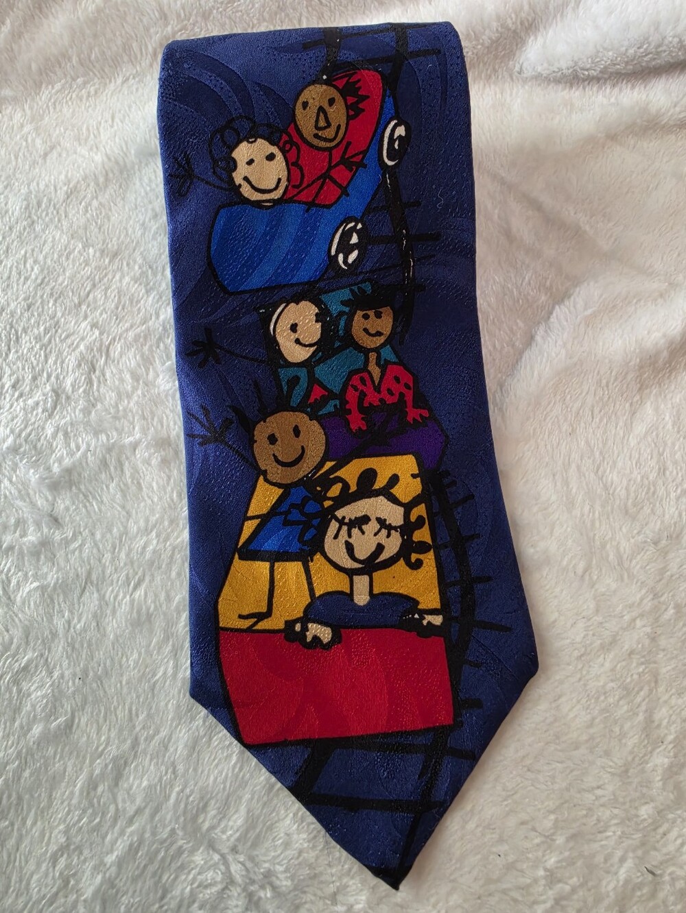 Children's Navy Blue Necktie with Colorful Cartoon Rollercoaster Print Tie